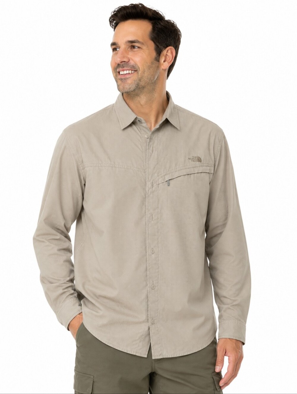 The North Face Men's XL Beige Nylon Long Sleeve Hiking Fishing Safari Shirt